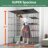 Eiiel Large Cat Cage Indoor Cat Playpen Metal Wire Kennels Crate Ideal for 1-4 Cats, 54 L x 41W x 69 H Inch, Black Eiiel
