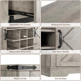 Farmhouse Buffe t Cabinet with Sliding Barn Door - Versatile Coffee Bar & Wine Storage in Washed Gray IDEALHOUSE
