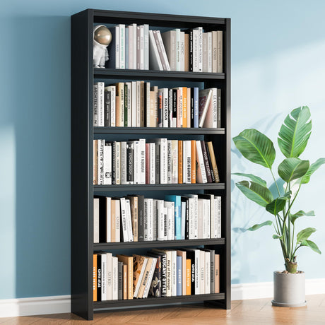 CBNTKI 5 Tier Metal Bookshelf, Black 69" Tall Bookcase, Large Heavy Duty Book Shelves, Industrial Wide Book Shelves, Display Storage Shelves for Library Bedroom Living Room Office CBNTKI