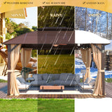 YOLENY 10' x 13' Hardtop Gazebo with Galvanized Steel Roof, Double Arc Roof Gazebo with Aluminum Frame, Outdoor Gazebo with Curtain&Netting, Sunshade for Gardens, Lawns, Deck YOLENY