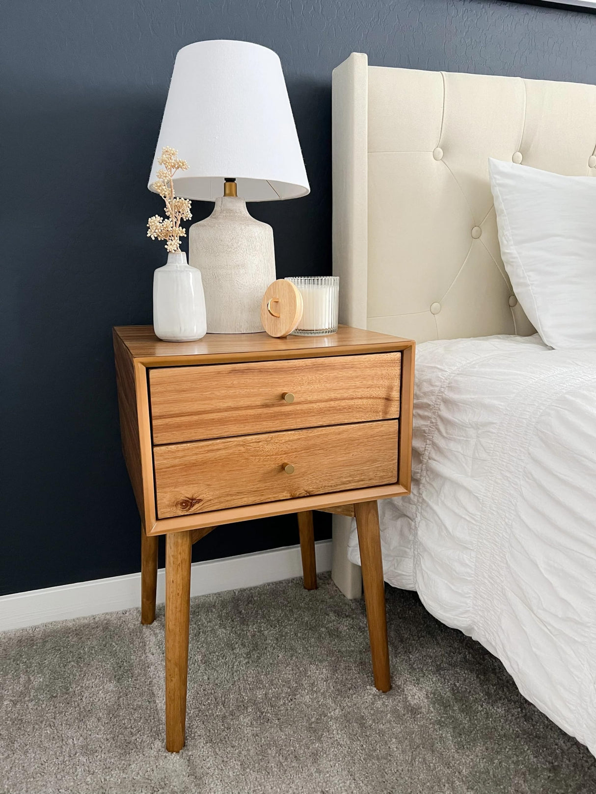 Nathan James 32704 Harper Mid-Century Oak Wood Nightstand with 2-Drawers, Small Side End Table with Storage, Brown Nathan James