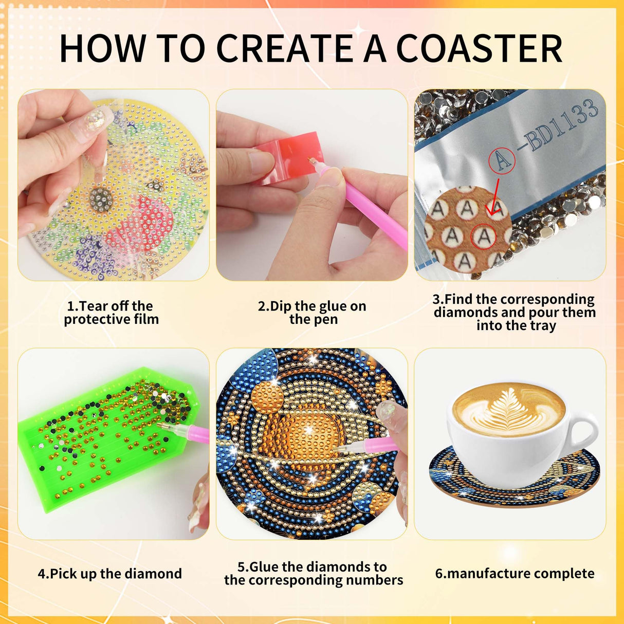 Mystical Moon Diamond Art Coasters: 8 Pcs Witchy Diamond Painting Coaster with Holder and Cork Pads, Celestial Diamond Art Coasters for Adults Beginners DIY Crafts Home Decor Gifts CRASHOT