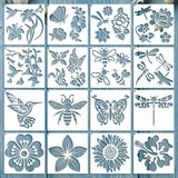 16 Pieces Stencil for Painting Sunflower Butterfly Floral Stencil Spring Summer Large Reusable Hummingbird Painting Templates and Metal Open Ring for DIY Craft on Wood Wall Home Decor(6.3 x 6.3 Inch) Zonon