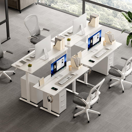 VVENACE 63 x 28 Inch Electric Standing Desk Adjustable Height,Sit Stand Up Desk with Wheels,Home Office,Rising Desk,Computer Workstation, Gaming Work (Spliced Desktop,White) VVENACE