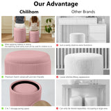 Chilihom Pink Ottoman with Storage Set of 2 Velvet Upholstered Round Vanity Stool Footrest for Makeup Multifunction Support 300lbs Modern Ottoman Coffee Table Padded Seat for Living Room&Bedroom Chilihom