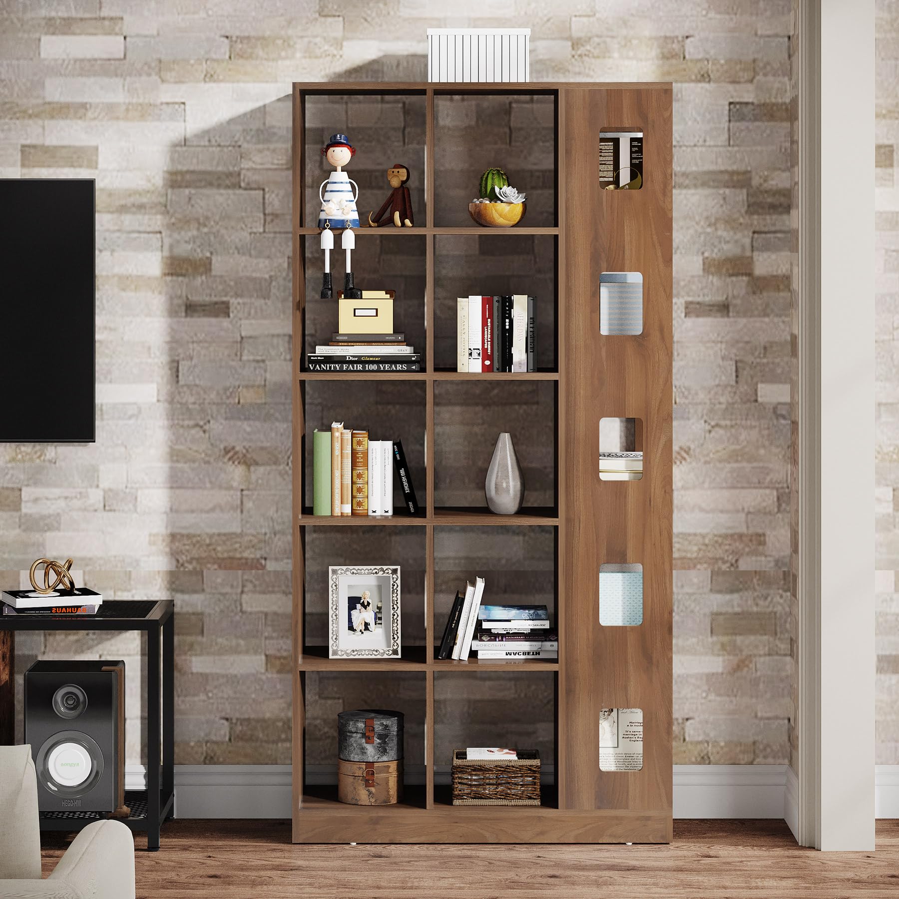 Tribesigns 15-Cube Versatile Wood Bookcase – Stylish 5-Tier Freestanding Storage Shelf in Brown - WoodArtSupply