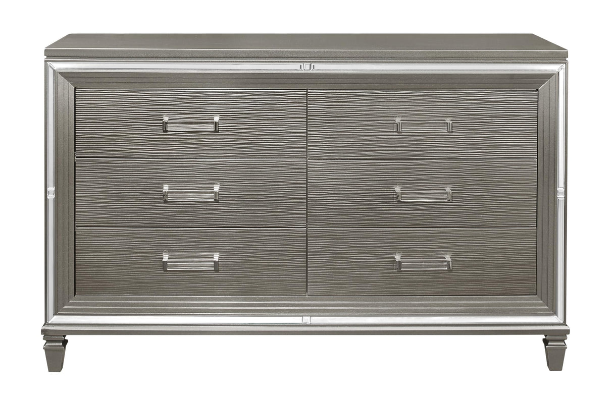 3pc LED Light Bedroom Set Queen Size Platform Bed Upholstered Headboard Silver Gray Finish Wooden Furniture Generic