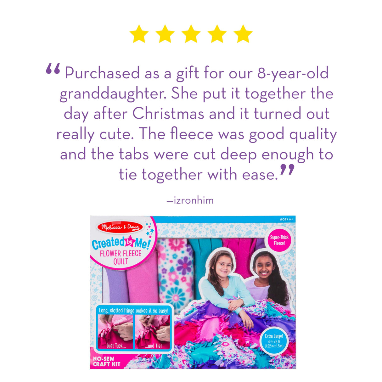 Melissa & Doug Created by Me! Flower Fleece Quilt No-Sew Craft Kit (48 squares, 4 feet x 5 feet) Melissa & Doug