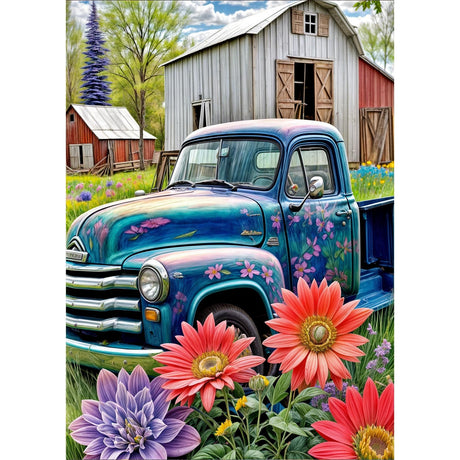 DOMROM Truck Diamond Painting Kits for Adults, Flowers Truck 5D Diamond Art Kits for Beginner, DIY Full Drill Diamond Dots Paint by Diamonds Gem Art and Crafts for Home Decor 12x16 inch DOMROM