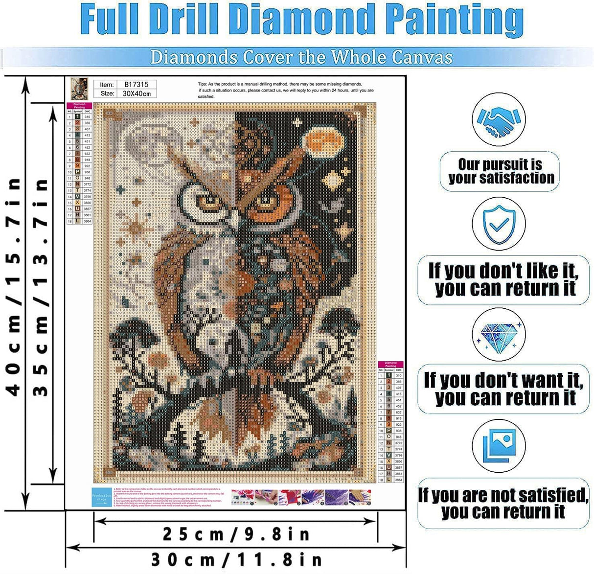 Owl Diamond Art Kits for Adults,Sun and Moon Diamond Painting Kit for Beginner,5D Diamond Painting DIY Full Drill Diamond Dots Diamond Painting with Tools,Gem Craft for Home Wall Decor 11.8x15.7in DYAIANGMU