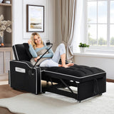 SLEERWAY 3-in-1 Convertible Futon Sofa Bed Chair, Multi-Functional Sleeper Chair Bed with Pull Out Couch and Adjustable Backrest, Modern Velvet Chaise Lounge Armchair for Living Room Bedroom, Black SLEERWAY