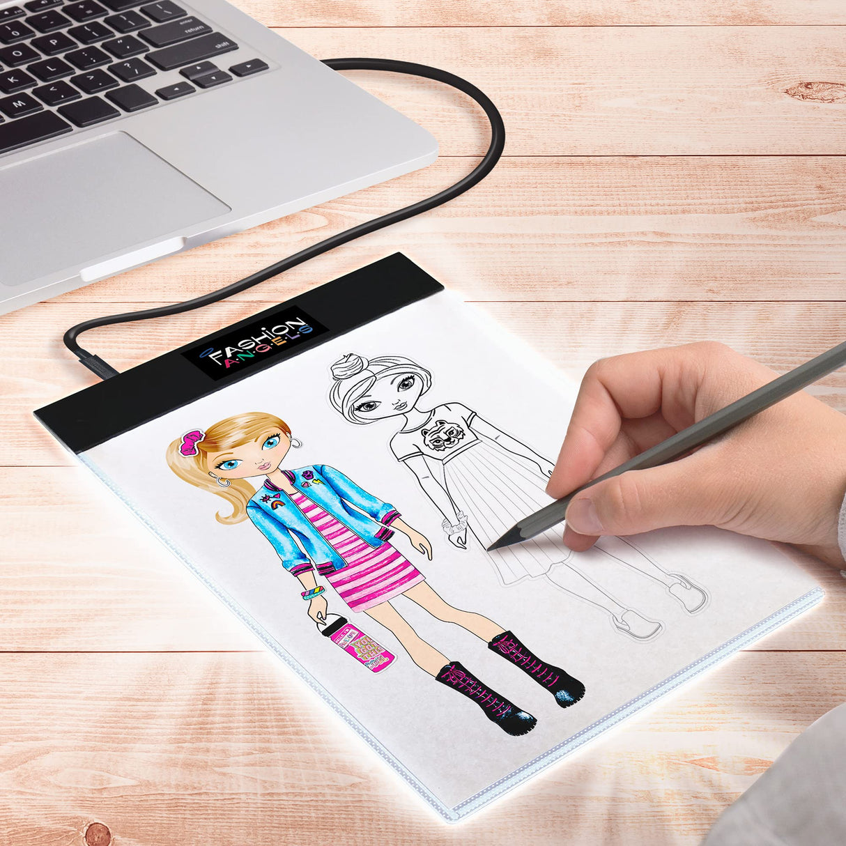 Fashion Angels Fashion Design Light Up Sketch Pad 12521, Light Up Tracing Pad, Includes USB, Ultra Thin Tablet, Includes Stencils and Stickers, Recommended for Ages 8 And Up Fashion Angels