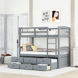 Harper&Bright Designs Twin Over Twin Bunk Bed with Twin Trundle Bed, 3 Storage Drawers, Safety Rail, and Ladder for Bedroom, Guest Room Furniture, Grey Harper & Bright Designs