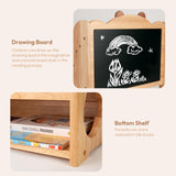 Woodtoe Kids Montessori Bookshelf with Chalkboard & Storage - Natural Wood Bookcase for Early Reading Woodtoe