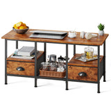 Furologee 35" Coffee Table with 2 Storage Drawers, Small Coffee Tables for Living Room, Industrial Center Table with 2 Tier Storage Shelf, Rustic Brown Furologee