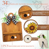 GlikCeil 37 Pcs Interchangeable Seasonal Decor Farmhouse Breadboard Interchangeable Seasonal Tier Tray Decor Holiday Halloween Thanksgiving Christmas Wooden Decoration with Bow for Table Kitchen GlikCeil