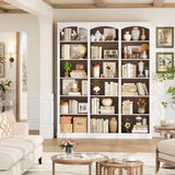 FACBOTALL 71" Triple Wide Bookshelf, 6 Tier Tall Bookshelf, Large Bookcase with Curved Baffle, 63.4" Wide Book Shelf with 18 Open Display Shelves for Living Room, Study, Walnut and White FACBOTALL