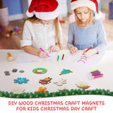Blueweenly 84 Pcs DIY Wood Christmas Craft Magnets Set for Kids Christmas Day Craft Wooden Ornaments Unfinished Slices in 9 Styles Ornaments to Paint Crafts for Kids Blueweenly