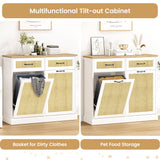 IDEALHOUSE Double Tilt Out Trash Cabinet with Natural Rattan, Hidden Trash Can Cabinet 10 Gallon Storage Holder, Freestanding Garbage Bin Cabinet for Kitchen Dining Living Room IDEALHOUSE
