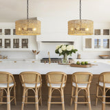 Mgcanyu 17.7" Rattan Dining Room Light fixtures, 5-Light Hand Woven Pendant Lights Kitchen Island Rattan Boho Chandelier Bohemian Hanging Ceiling Lights Wicker Lighting for Restaurants Living Room Mgcanyu