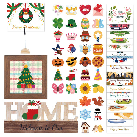 GAGILAND 48 Pcs Christmas Tiered Tray Decor Interchangeable Seasonal Home Decor Wooden Signs 17 Themes Thanksgiving Tiered Tray Decorations Set Year Round Holiday Decoration for Home GAGILAND