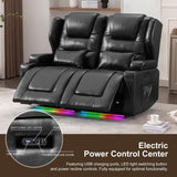 DRMBOOK RV Power Loveseat Recliner Sofa, Leather Double Wall Hugger Reclining Sofa, Home Theater Seating Chair with Cup Holders, 2 Person Couch RV Furniture for Living Room, Black DRMBOOK