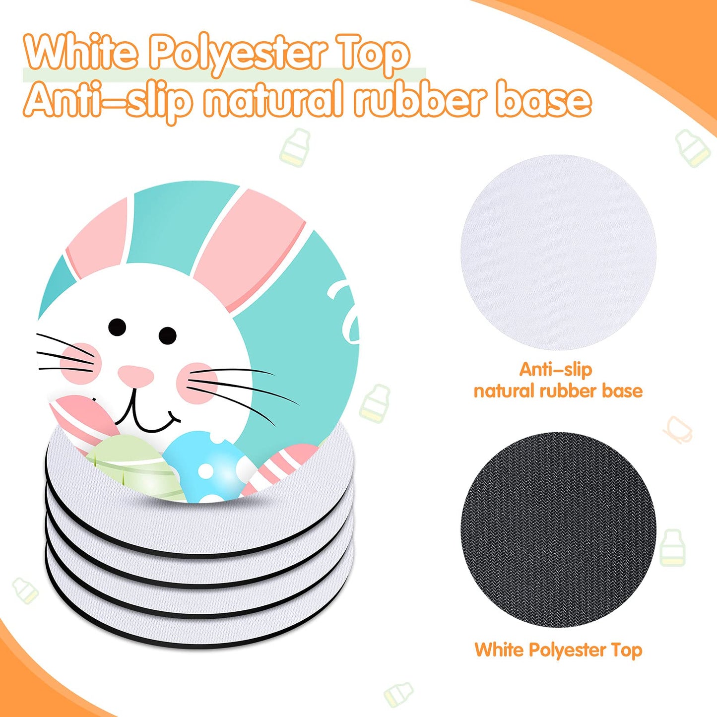 60 Pieces Sublimation Blank Cup Coasters Bulk 4x4 Inch Round Blank Cup Mat Rubber Circle Cup Mat for Sublimation Transfer DIY Crafts Printing Heat Press Gift