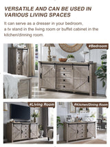 Rustic Oak Farmhouse Buffet Cabinet with Sliding Barn Doors and 4 Drawers - 60" Storage Solution T4TREAM