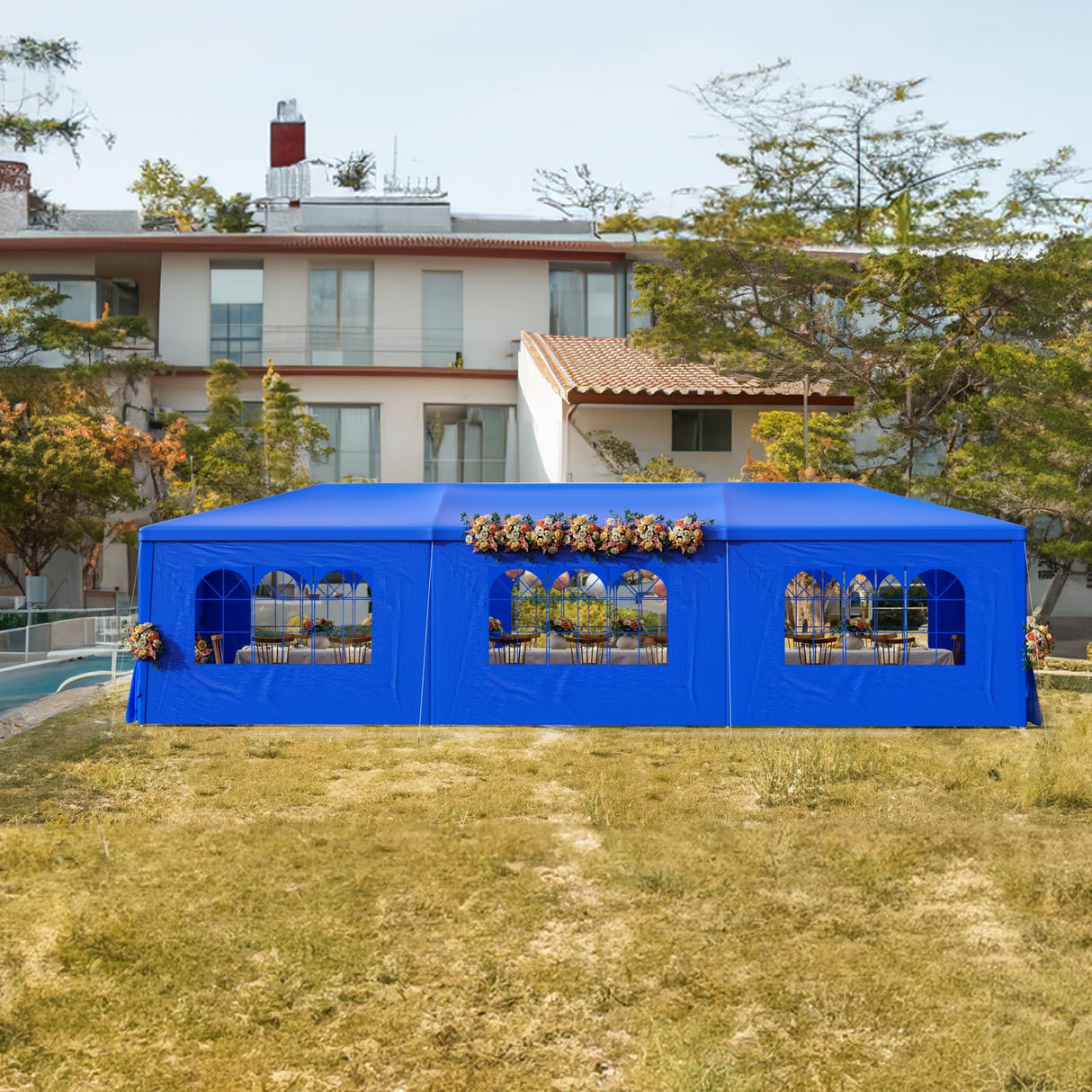 Blue Party Tent 10x30 Outdoor Canopy Tent with 8 Removable Sidewalls Heavy Duty Wedding Events Tents for Parties Waterproof Patio Gazebo Shelter for Birthday Graduation Backyard DOINUO