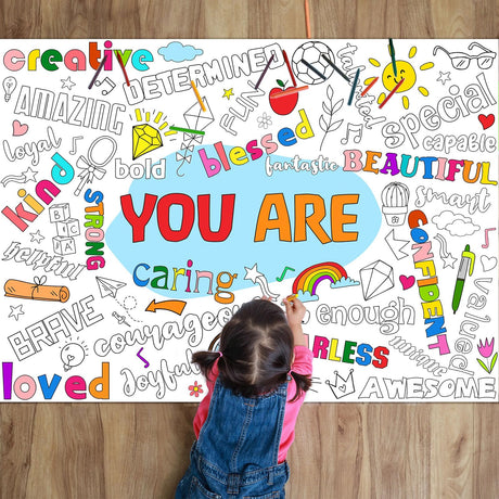 Naozinebi Positive Coloring Poster for Kids Giant You Are Coloring Poster Large Positive Affirmations Coloring Tablecloth Jumbo Coloring Books for kids Classroom Home Birthday Party Supplies Naozinebi