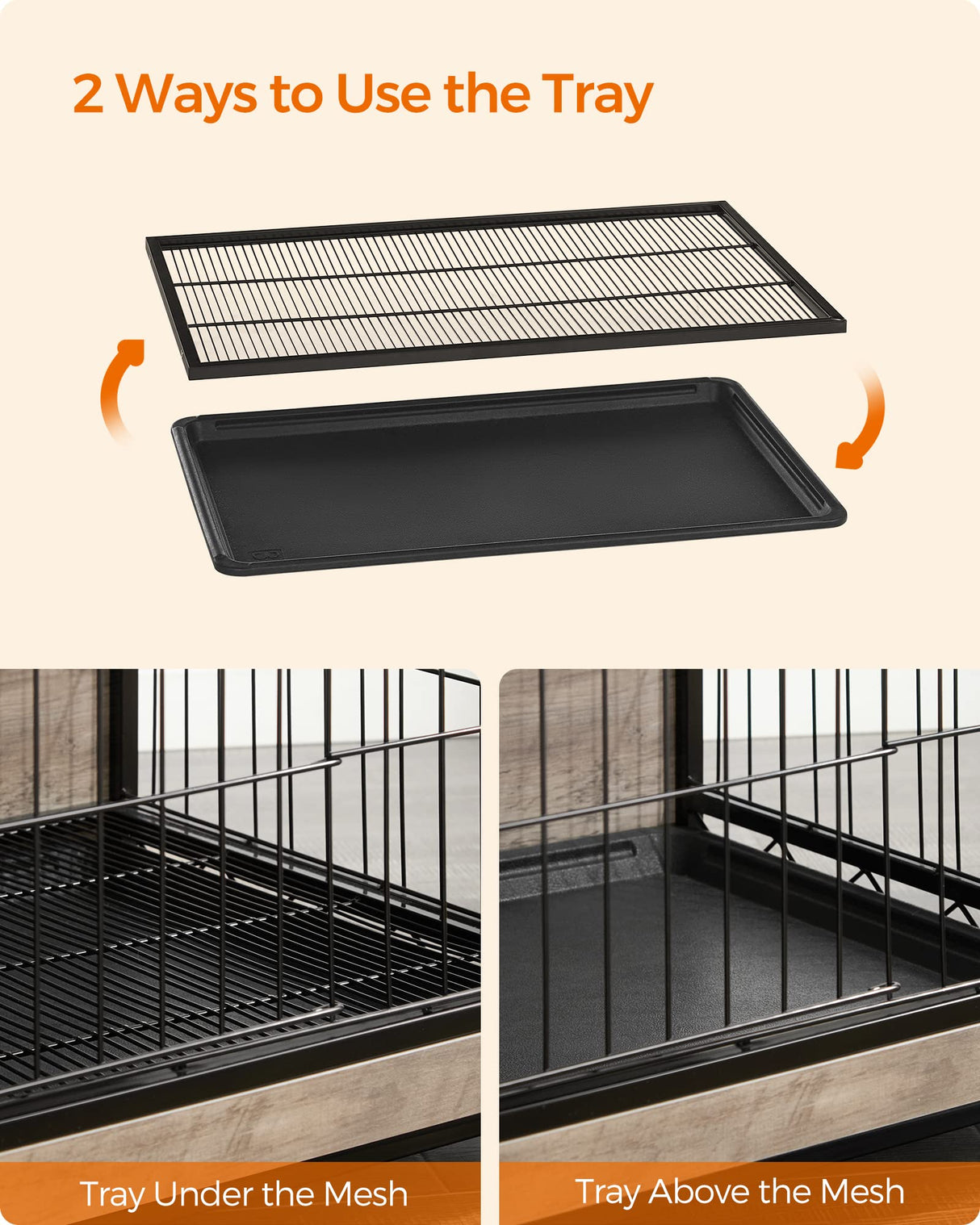 Feandrea Dog Crate Furniture, Side End Table, Modern Kennel for Dogs Indoor up to 70 lb, Heavy-Duty Dog Cage with Multi-Purpose Removable Tray, Double-Door Dog House, Greige UPFC003G01 Feandrea