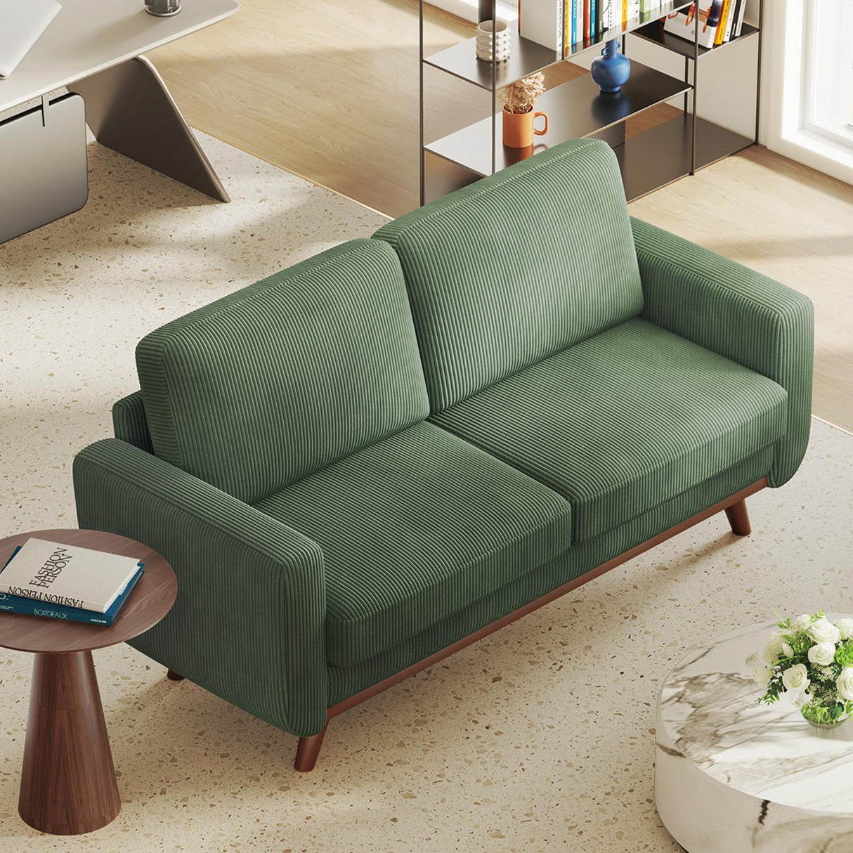Vesgantti 68" Loveseat Sofa Green, Comfy Corduroy Couch with Spring Cushion, Sofa Couch with Solid Wood, Modern Couch with Deep Seat, Sofa for Bedroom, Loveseat for Living Room, Green Office Couch Vesgantti