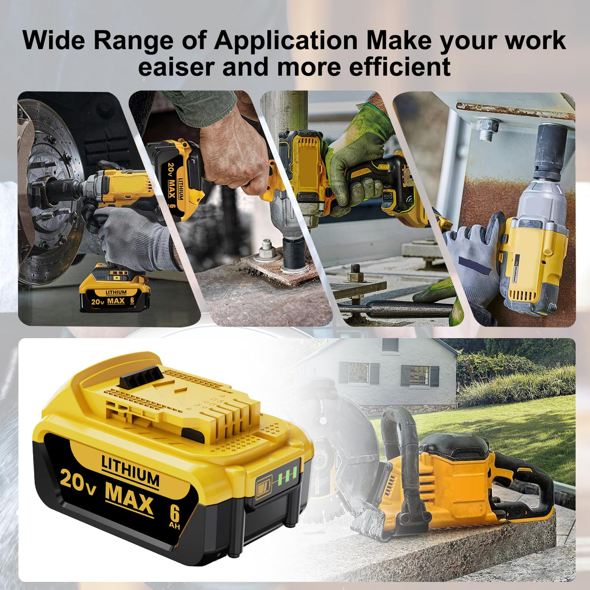 BEKBEKWAY 6.0Ah Replacement for Dewalt 20V Max Battery Compatible with Dewalt 20v Battery Lithium-ion Battery DCB200 DCB205 DCB207 DCB204 DCB201 DCB200 Series Power Tools 4Packs (Yellow) BEKBEKWAY