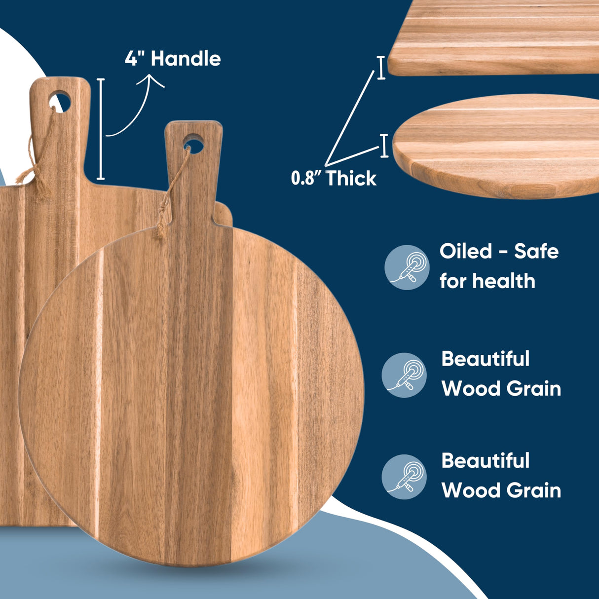 KOLWOVEN Acacia Wood Cutting Board 2 Pack with Handle, Wooden Charcuterie Board Large Paddle Carving Chopping Board Set, Serving Tray for Cheese Meat Fruit Pizza Bread Baking KOLWOVEN