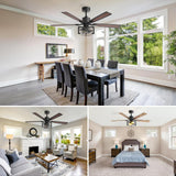 Consciot 52 Inch Ceiling Fan With Lights, Farmhouse Indoor Ceiling Fan With Remote, Quiet Reversible DC Motor, 5 Double Finish Wood Blades, Dimmable 2*E26 Bulbs(not included), Mela Model Consciot