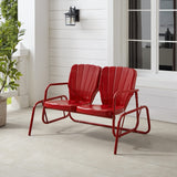 Crosley Furniture Ridgeland Retro Metal Outdoor Loveseat Glider, 2-Person Rocking Patio Bench for Porch, Bright Red Gloss Crosley Furniture