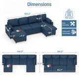 DURASPACE Sofa Bed Pull Out Couch Sleeper with Double Storage Chaise, U Shaped Convertible Sectional Sleeper Sofa for Living Room with USB Charging Ports, Cup Holder (Blue) DURASPACE