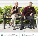 Tangkula 50 Inches Outdoor Garden Park Bench, Cast Iron Metal Patio Bench with Floral Design Backrest, Armrests and Slatted Seat, Outdoor Loveseat Chair for Porch, Lawn and Yard, Black Tangkula