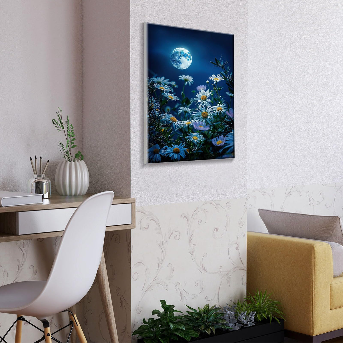 ATDMS Paint by Numbers Kit for Adults with Frame Landscape Paint by Number with Easel DIY Flowers Adult Paint by Number Kits on Canvas Framed Moon Oil Painting Kits for Home Wall Decor 8x12 Inch ATDMS