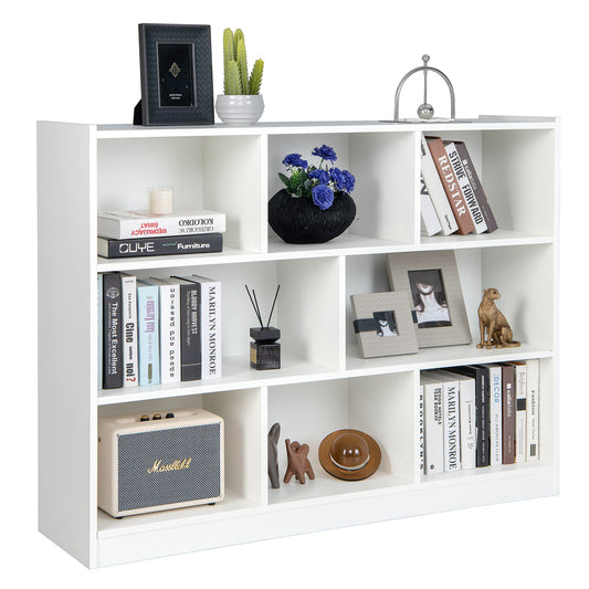 Tangkula 8-Cube 3-Tier Open Storage Bookcase in White - Modern Multipurpose Display for Home and Office - WoodArtSupply