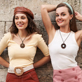 Huquary 8 Pcs Boho Necklaces for Women Boho Jewelry for Women Long Wooden Pendant Choker Necklaces Brown Faux Leather Cord Sweater Jewelry Feather for Women Men Huquary