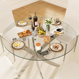 QJZLXKYT Round Dining Table Set for 4, Modern Glass Dining Room Table with Chairs, 5 Piece Kitchen Table and Chairs Set, for Living Room, Small Space (Include 4 White Chairs) QJZLXKYT