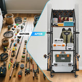 MUONM Fishing Rod Holders for Garage,Fishing Rod Rack with 3 Tier can Holds up to 12 Rods,Fishing Rod Organizer with Wheels for Outdoor and Indoor,Dark Black (Large) MUONM