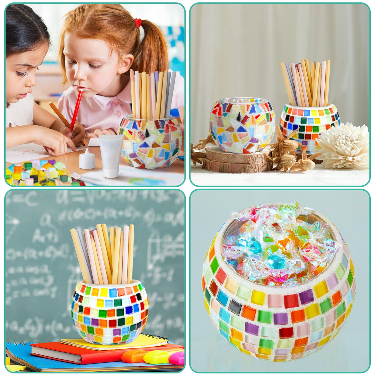 Sunnychicc 2 Set Glass Mosaic Candle Holder Kit Include Tea Light Holder, Glass Mosaic Tiles DIY Crafts Creativity Handmade Artwork for Adults Home Lighting Decor(Rainbow Theme) Sunnychicc