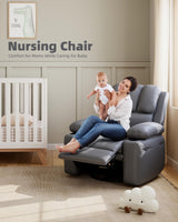 Manual Recliner Chair Sofa, Oversized PU Leather Recliner, Comfy Armchair for Living Room or Bedroom, Grey Reclining Chair, Leather Recliner Chair for Adults, Gaming Sofa Chair GarveeLife