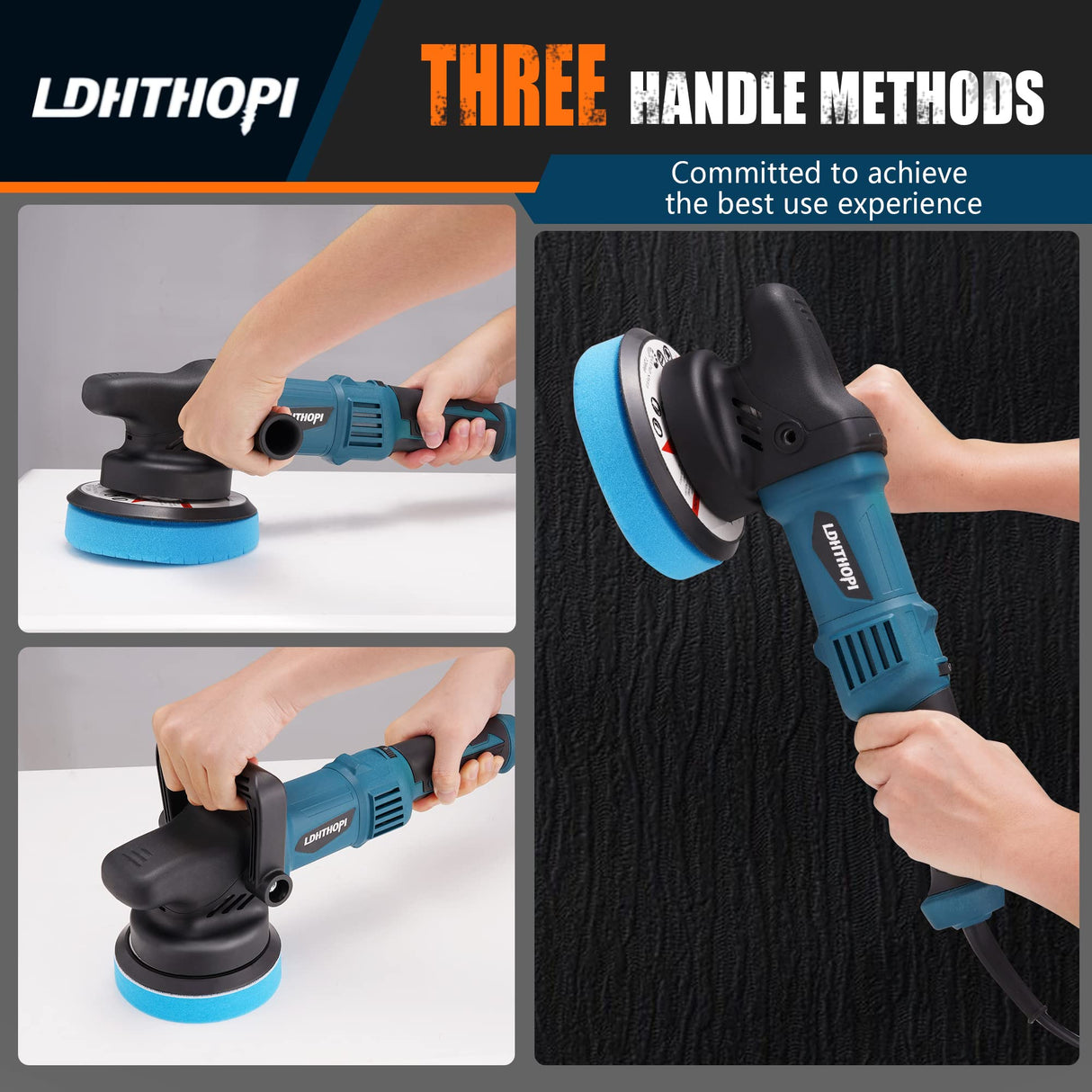 LDHTHOPI Dual Action Polisher, 980W 5/6 Inch Random Orbital Buffer Polisher for Car Detailing, 2800-5800RMP, 6 Variable Speed Buffer Polisher with 8 Detachable Pads LDHTHOPI