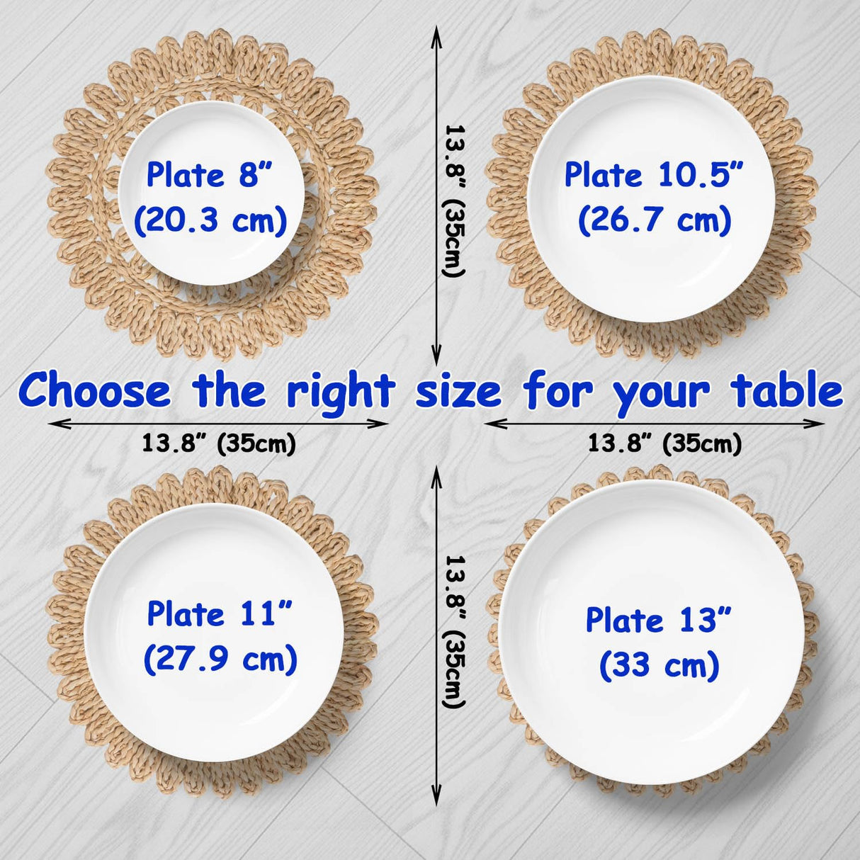 DELAQIKO 13.8" Round Corn Husk Placemats | Boho Woven Rattan Table Mats | Natural Spring Farmhouse Plate Chargers | Handmade Rustic Wicker Place Mats for Christmas Wedding (Set of 4) DELAQIKO