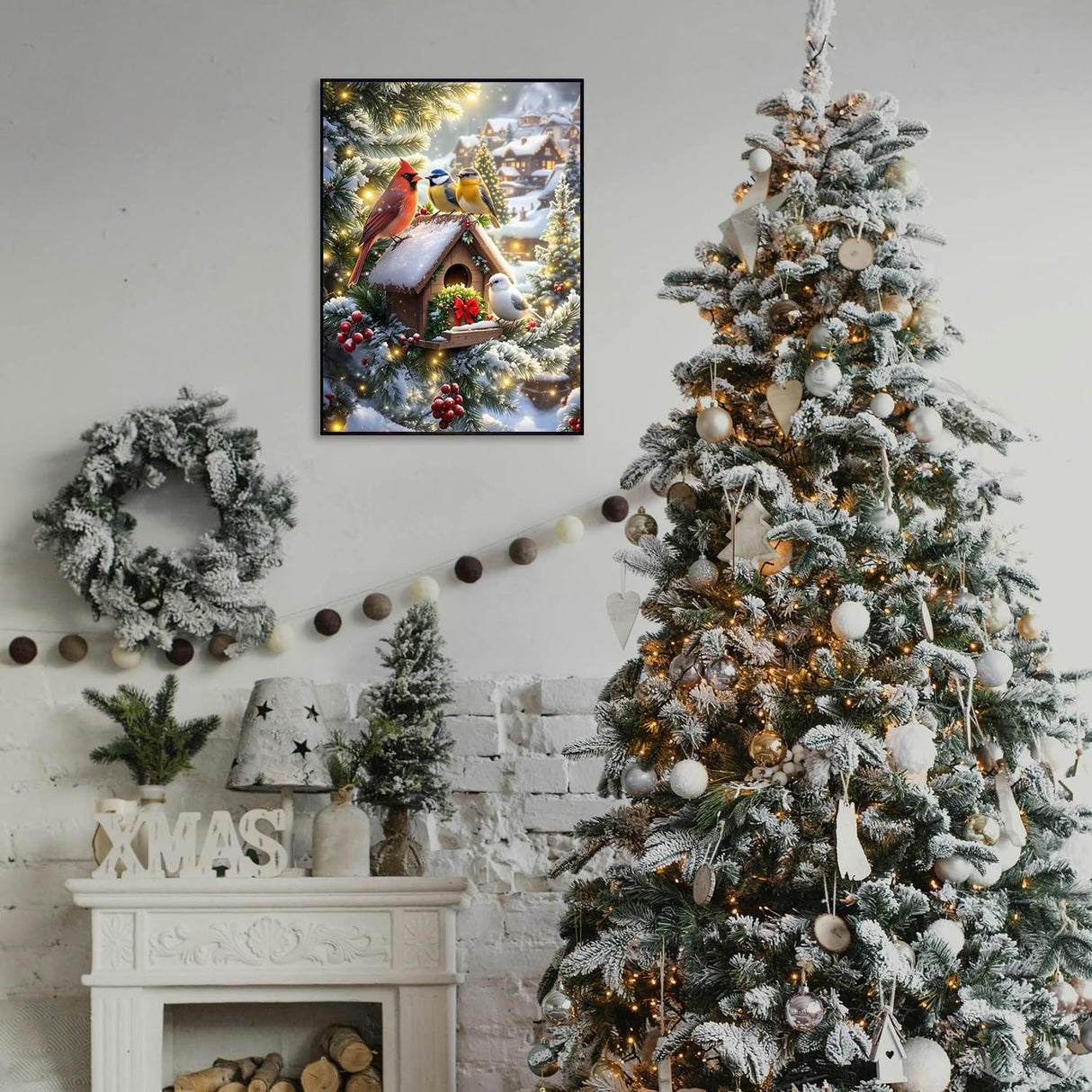 MBNTJHT Christmas Diamond Art Kits for Adults,5D Round Drill Cardinals Diamond Painting Kits for Beginners,Birds Snow Scene Gem Art Painting by Diamonds for Home Decor 12X16 Inch. MBNTJHT