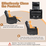 Manual Swivel Rocker Recliner Chair for Adults, Overstuffed Recliner Glider with Massage and Heat, Living Room Reclining Chair, PU Leather Black Luxlen