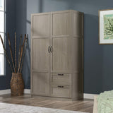 Sauder Select Multipurpose Bedroom Armoire Wardrobe Closet Pantry Storage Cabinet with Storage Drawers and Hanging Rail, in Silver Sycamore Sauder
